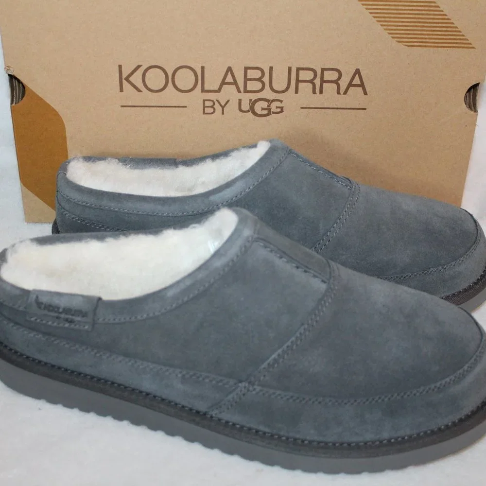 NIB UGG KOOLABURRA MEN'S SUEDE‎ FUR SLIPPERS GRAY